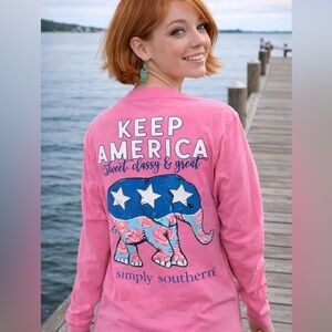Simply Southern Pink and Blue Long Sleeve Patriotic Tee🇺🇸